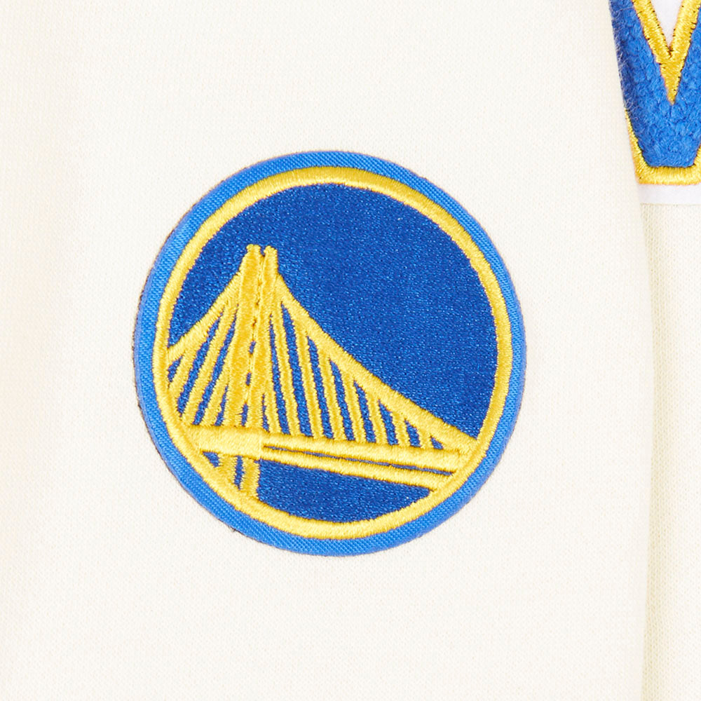 NBA GOLDEN STATE WARRIORS RETRO CLASSIC TODDLER GIRL'S RIB FLEECE CREWNECK (EGGSHELL/ROYAL BLUE)