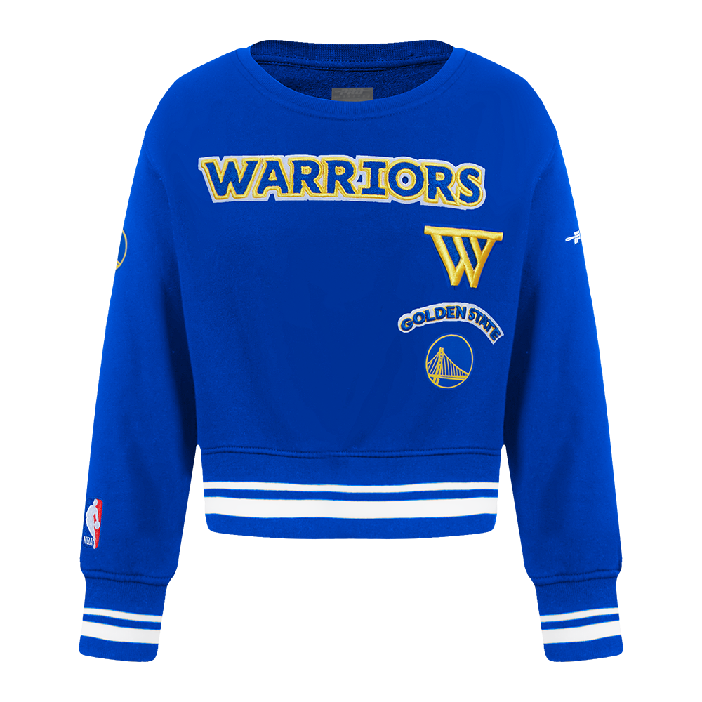 NBA GOLDEN STATE WARRIORS RETRO CLASSIC TODDLER GIRL'S RIB FLEECE CREWNECK (ROYAL BLUE)