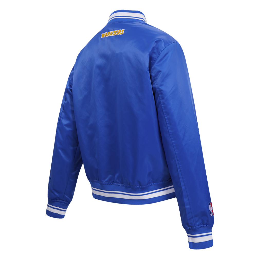 NBA GOLDEN STATE WARRIORS SCRIPT TAIL WOMEN'S SATIN JACKET (ROYAL BLUE)