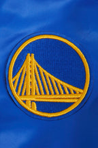 NBA GOLDEN STATE WARRIORS SCRIPT TAIL WOMEN'S SATIN JACKET (ROYAL BLUE)
