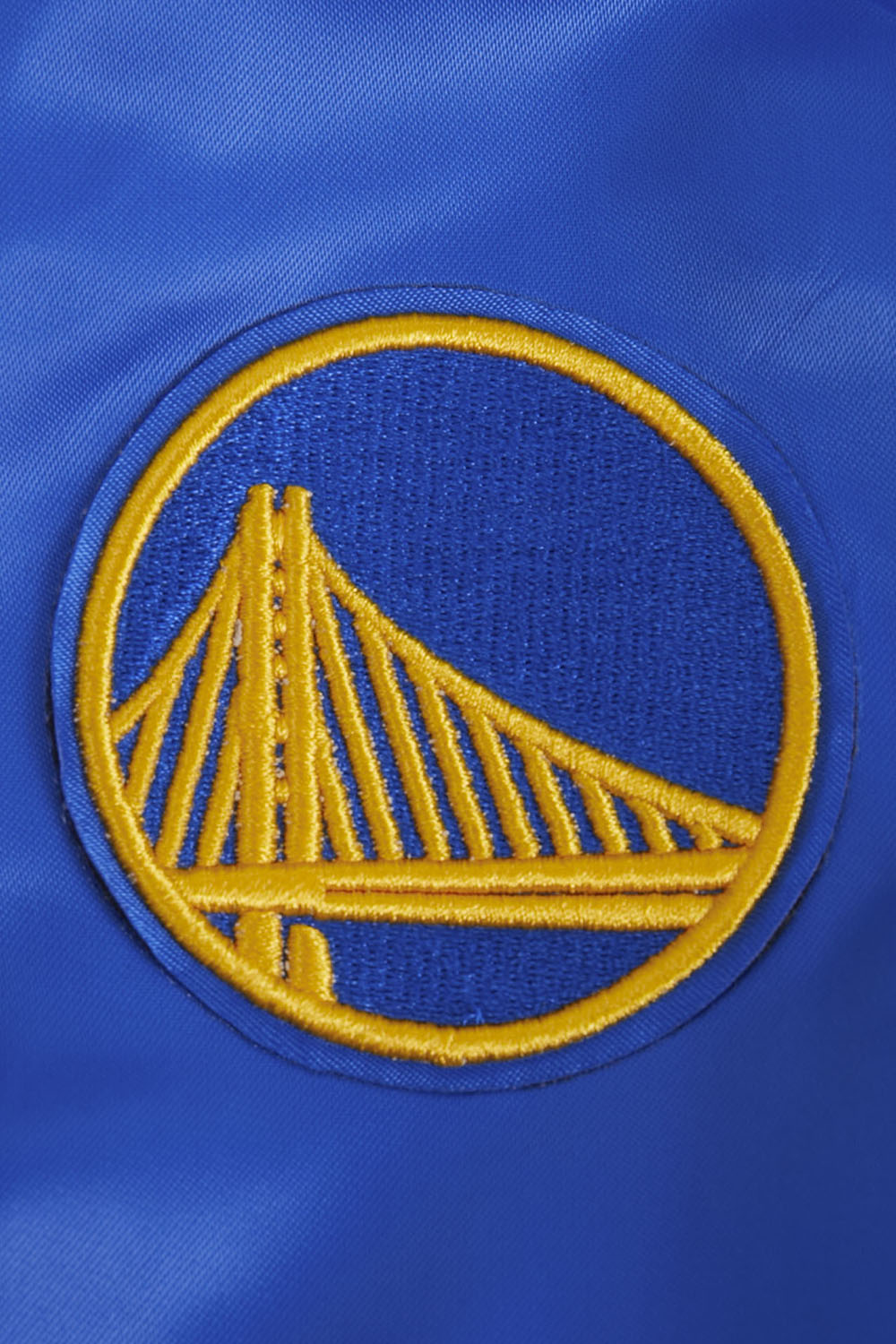 NBA GOLDEN STATE WARRIORS SCRIPT TAIL WOMEN'S SATIN JACKET (ROYAL BLUE)