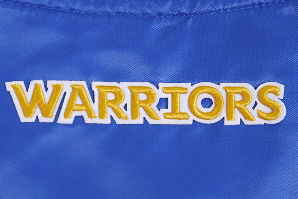 NBA GOLDEN STATE WARRIORS SCRIPT TAIL WOMEN'S SATIN JACKET (ROYAL BLUE)