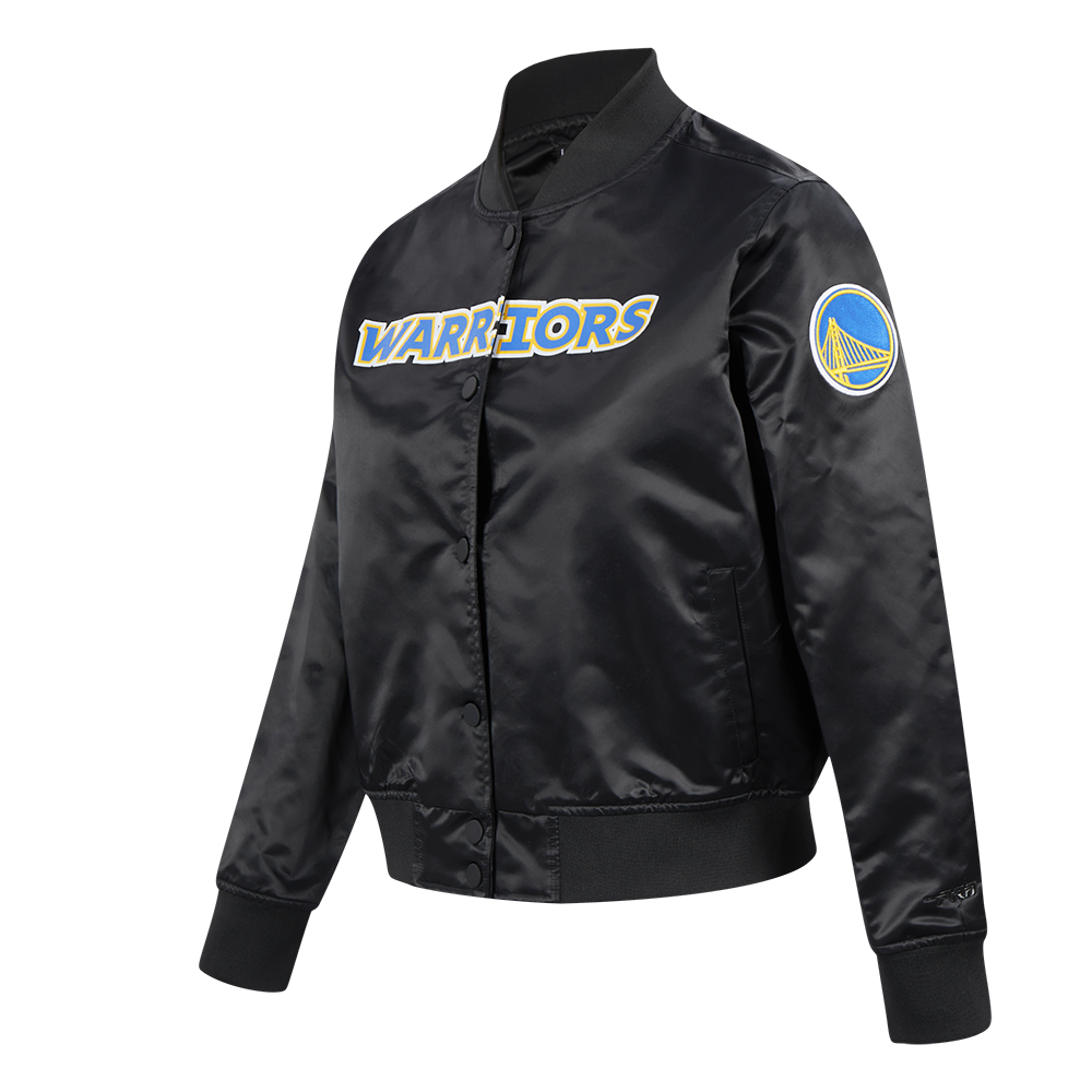 NBA GOLDEN STATE WARRIORS CLASSIC WOMEN'S SATIN JACKET (BLACK)