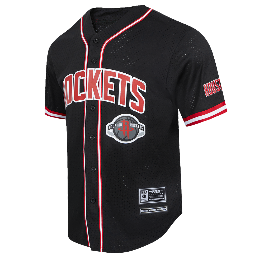 NBA HOUSTON ROCKETS CLASSIC MESH MEN'S BUTTON DOWN SHIRT (BLACK/RED)