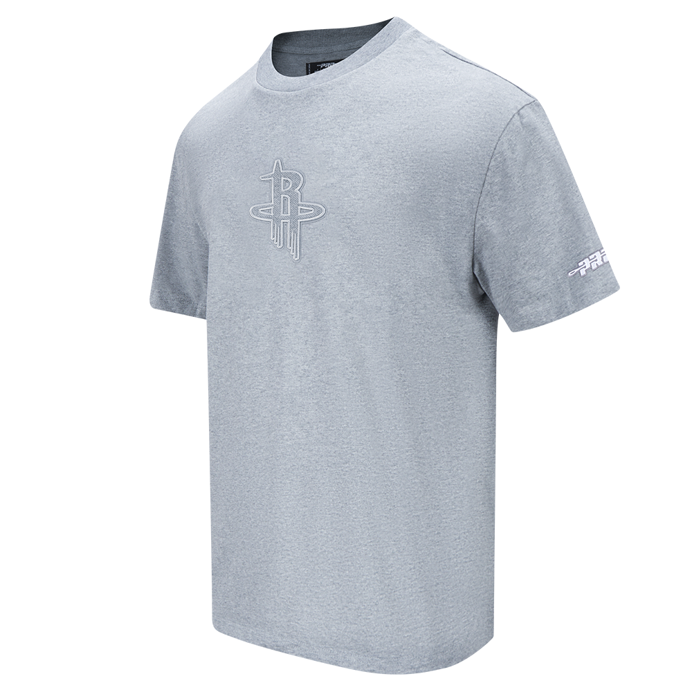 NBA HOUSTON ROCKETS REVERSE FRENCH TERRY T-SHIRT EN JERSEY DE COTON À ÉPAULES TOMBANTES POUR HOMME (GRIS CHINÉ FONCÉ)