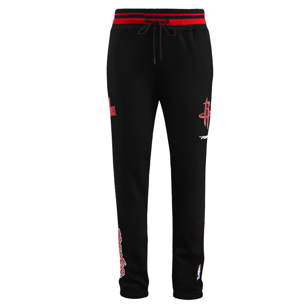 NBA HOUSTON ROCKETS SCRIPT TAIL MEN'S RIB FLEECE SWEATPANT (BLACK/RED/BLACK)