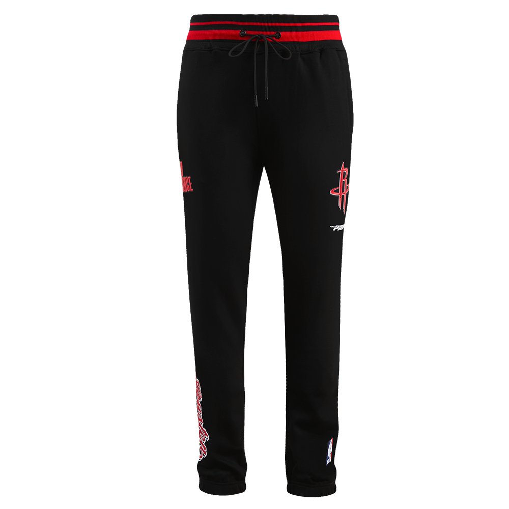NBA HOUSTON ROCKETS SCRIPT TAIL MEN'S RIB FLEECE SWEATPANT (BLACK/RED/BLACK)