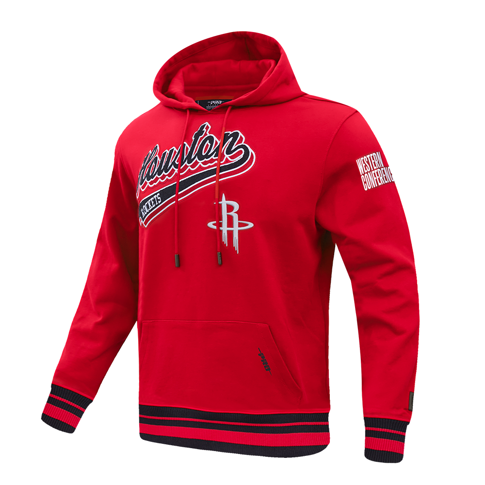 NBA HOUSTON ROCKETS SCRIPT TAIL MEN'S RIB FLEECE PULLOVER HOODIE (RED/BLACK)