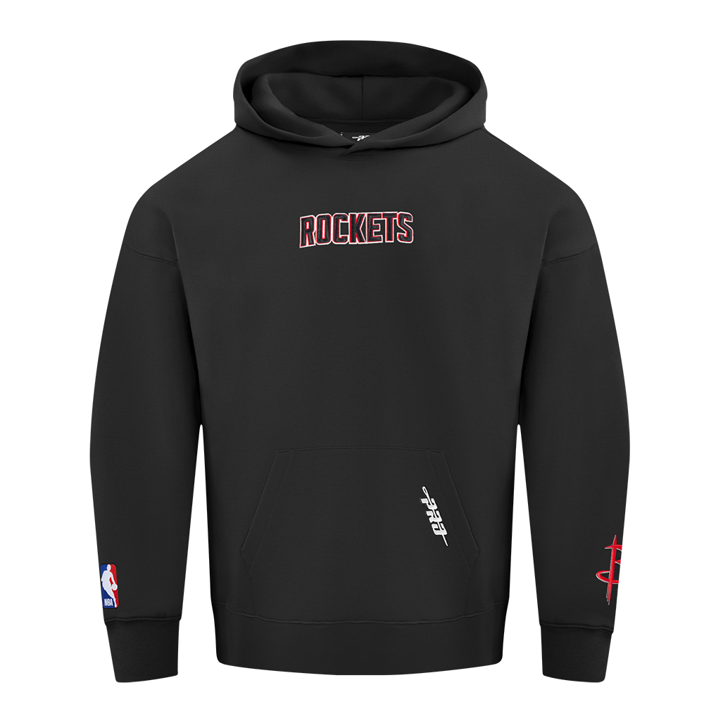 NBA HOUSTON ROCKETS WINGSPAN MEN'S DROP SHOULDER FLEECE PULLOVER HOODIE (BLACK)