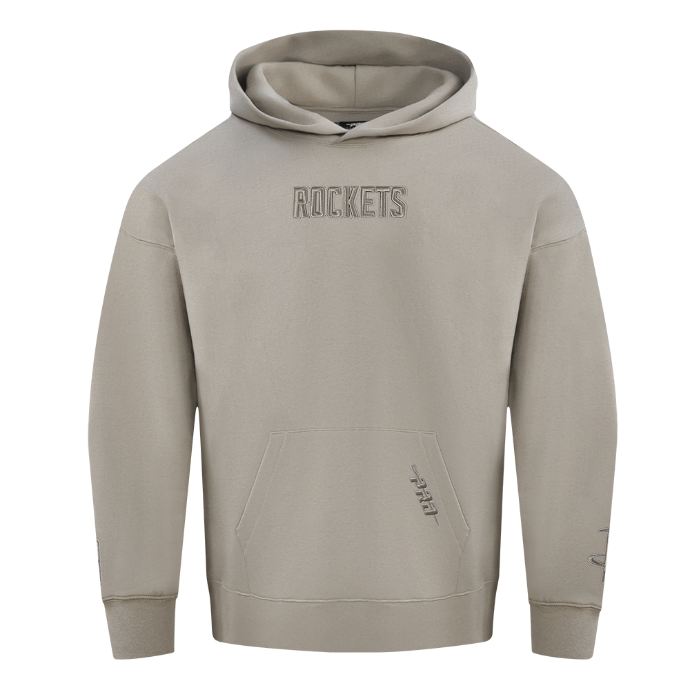 NBA HOUSTON ROCKETS WINGSPAN MEN'S DROP SHOULDER FLEECE PULLOVER HOODIE (TAUPE)