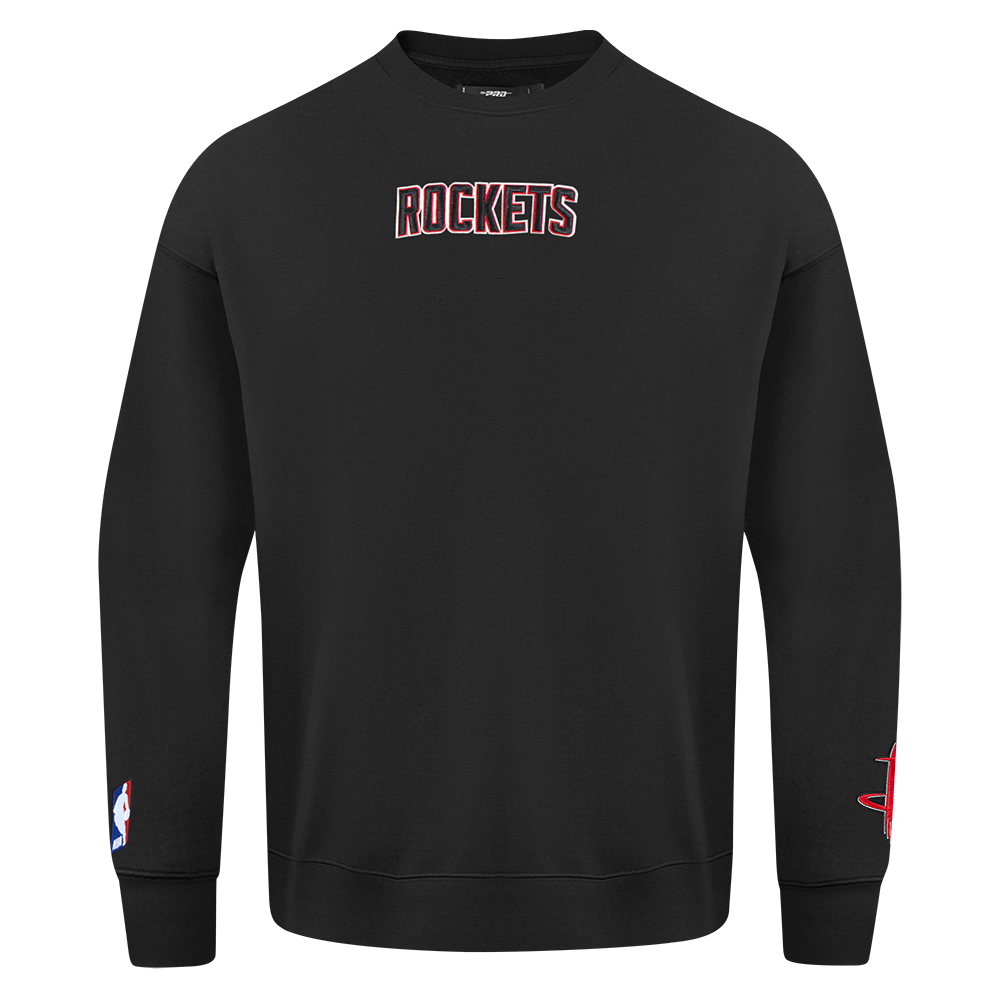 NBA HOUSTON ROCKETS WINGSPAN MEN'S DROP SHOULDER FLEECE CREWNECK (BLACK)