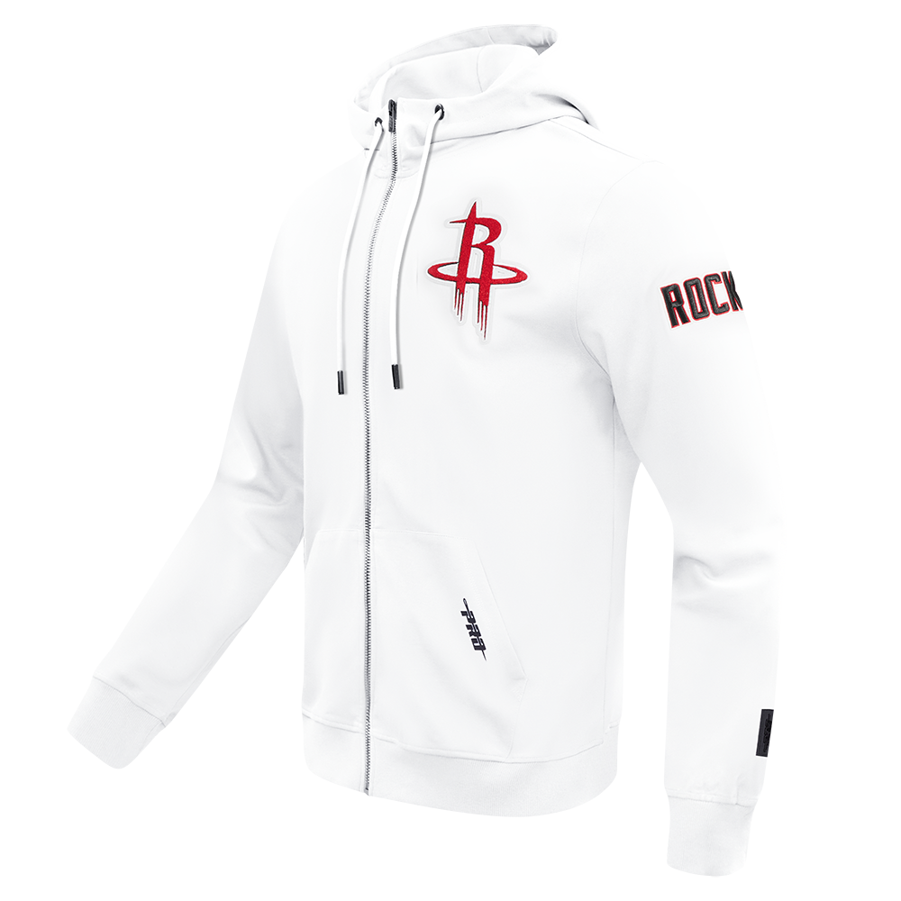 NBA HOUSTON ROCKETS CLASSIC CHENILLE DOUBLE KNIT FULL ZIP PULLOVER HOODIE (WHITE)