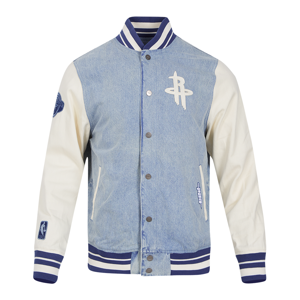 NBA HOUSTON ROCKETS VARSITY BLUES MEN'S DENIM VARSITY JACKET (DENIM/LINEN)
