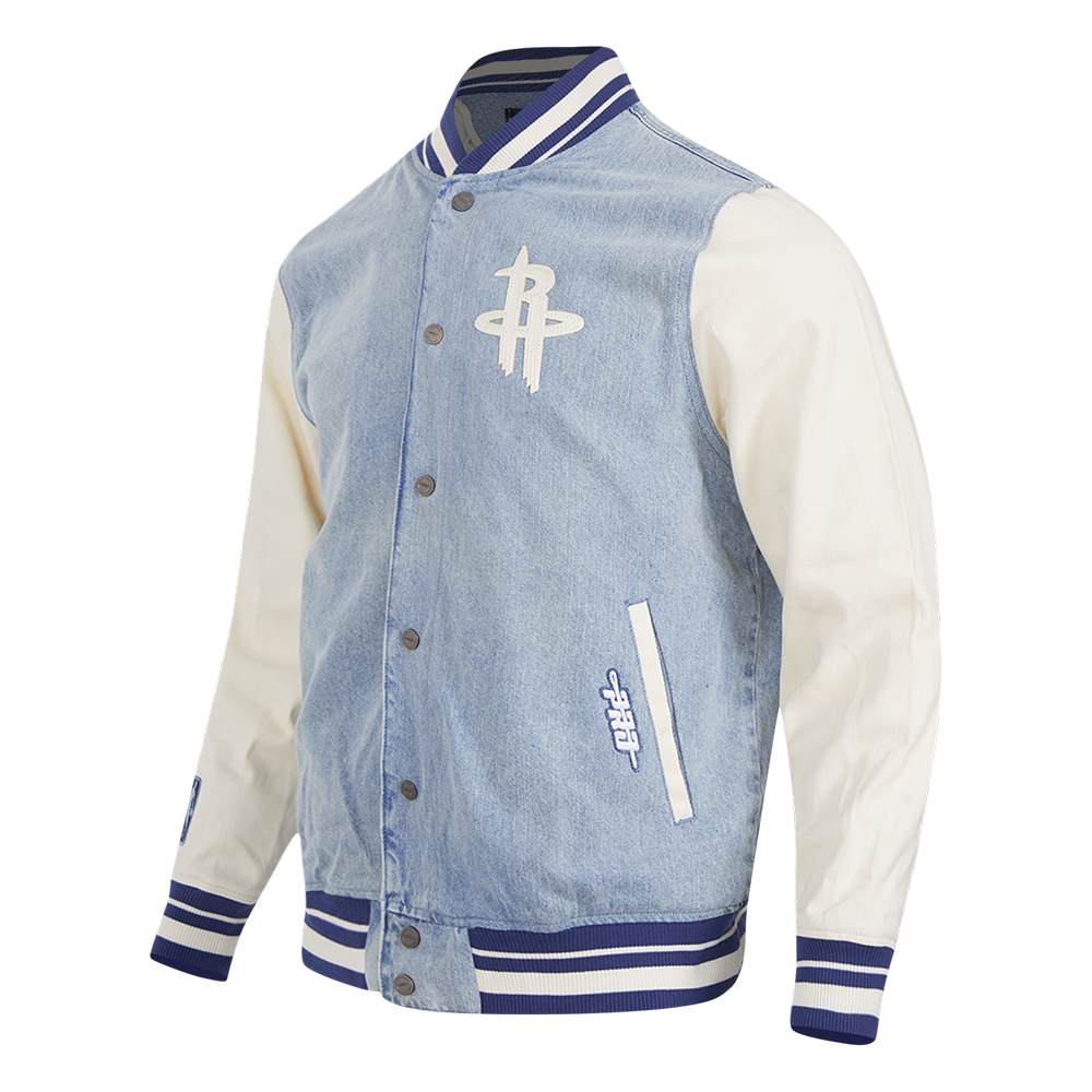 NBA HOUSTON ROCKETS VARSITY BLUES MEN'S DENIM VARSITY JACKET (DENIM/LINEN)