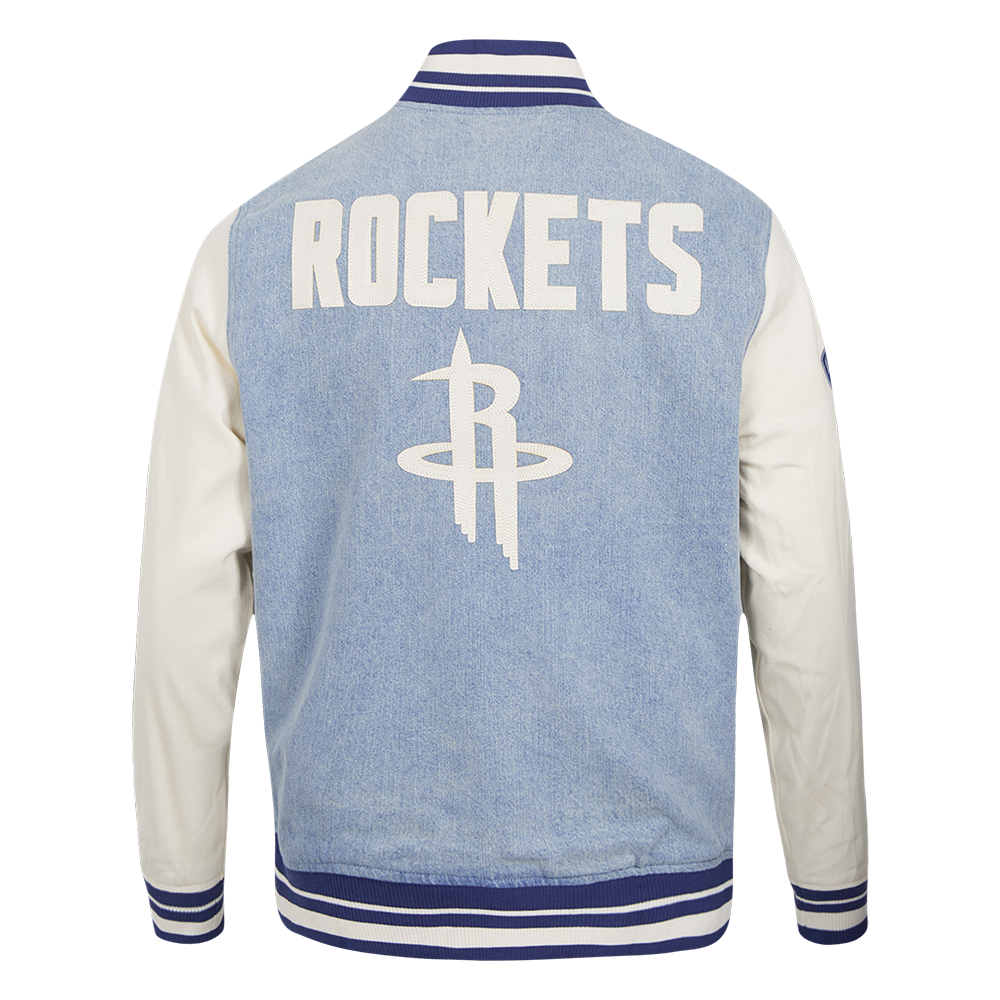 NBA HOUSTON ROCKETS VARSITY BLUES MEN'S DENIM VARSITY JACKET (DENIM/LINEN)