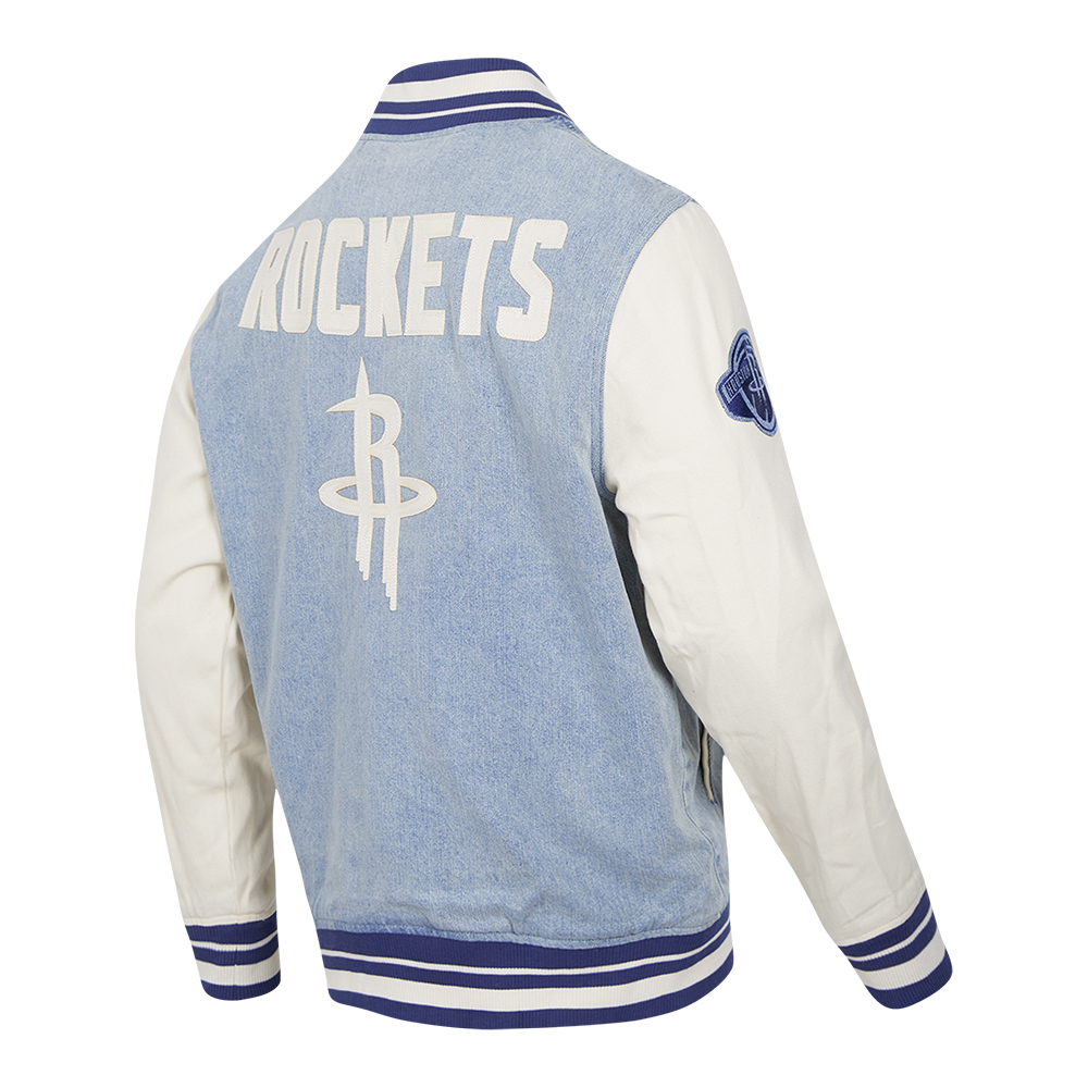 NBA HOUSTON ROCKETS VARSITY BLUES MEN'S DENIM VARSITY JACKET (DENIM/LINEN)