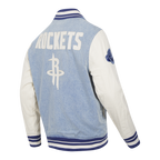 NBA HOUSTON ROCKETS VARSITY BLUES MEN'S DENIM VARSITY JACKET (DENIM/LINEN)