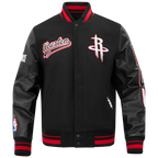 NBA HOUSTON ROCKETS SCRIPT TAIL MEN'S VARSITY JACKET (BLACK/RED/BLACK)