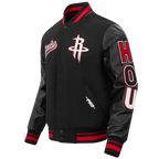 NBA HOUSTON ROCKETS SCRIPT TAIL MEN'S VARSITY JACKET (BLACK/RED/BLACK)
