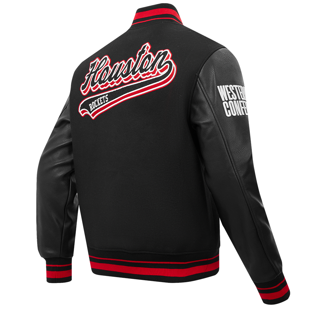 NBA HOUSTON ROCKETS SCRIPT TAIL MEN'S VARSITY JACKET (BLACK/RED/BLACK)