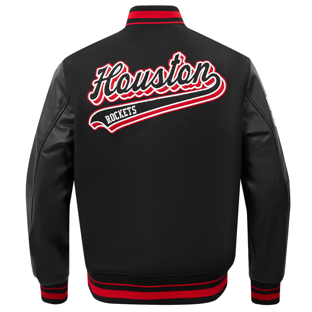 NBA HOUSTON ROCKETS SCRIPT TAIL MEN'S VARSITY JACKET (BLACK/RED/BLACK)