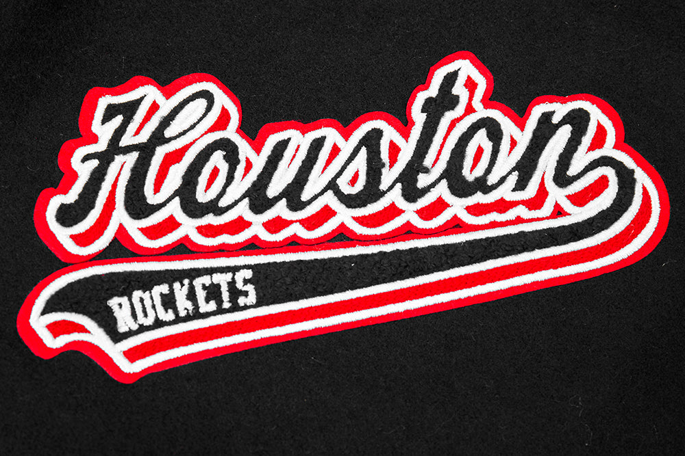 NBA HOUSTON ROCKETS SCRIPT TAIL MEN'S VARSITY JACKET (BLACK/RED/BLACK)