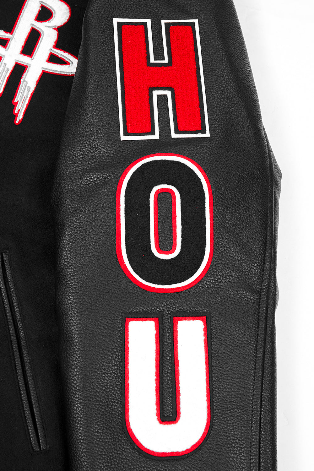 NBA HOUSTON ROCKETS SCRIPT TAIL MEN'S VARSITY JACKET (BLACK/RED/BLACK)