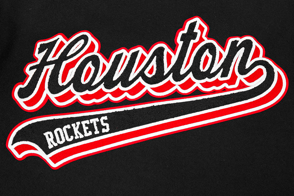 NBA HOUSTON ROCKETS SCRIPT TAIL MEN'S VARSITY JACKET (BLACK/RED/BLACK)