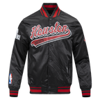 NBA HOUSTON ROCKETS SCRIPT TAIL MEN'S SATIN JACKET (BLACK/RED/BLACK)