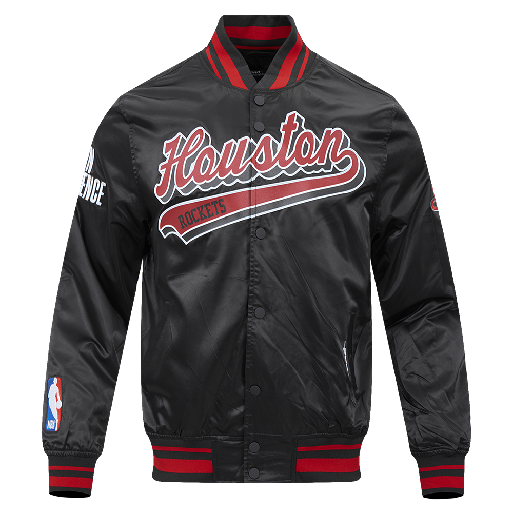 NBA HOUSTON ROCKETS SCRIPT TAIL MEN'S SATIN JACKET (BLACK/RED/BLACK)