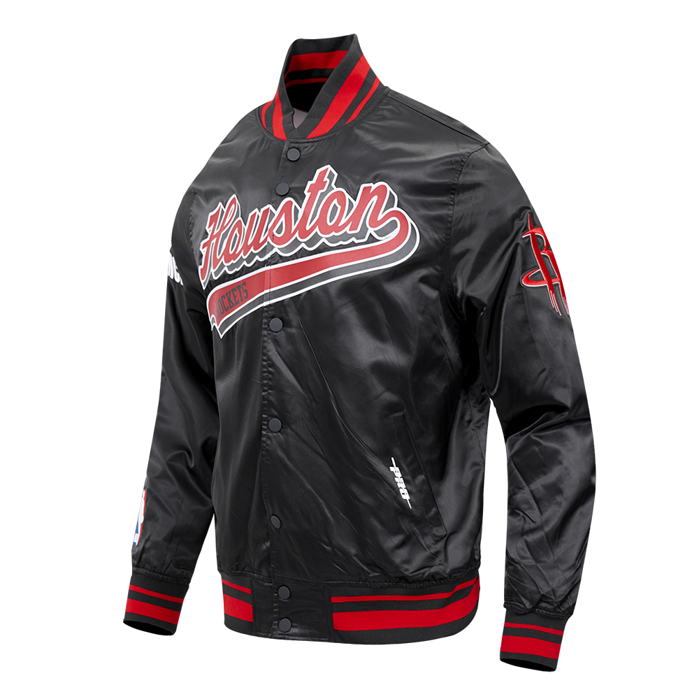NBA HOUSTON ROCKETS SCRIPT TAIL MEN'S SATIN JACKET (BLACK/RED/BLACK)