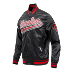 NBA HOUSTON ROCKETS SCRIPT TAIL MEN'S SATIN JACKET (BLACK/RED/BLACK)