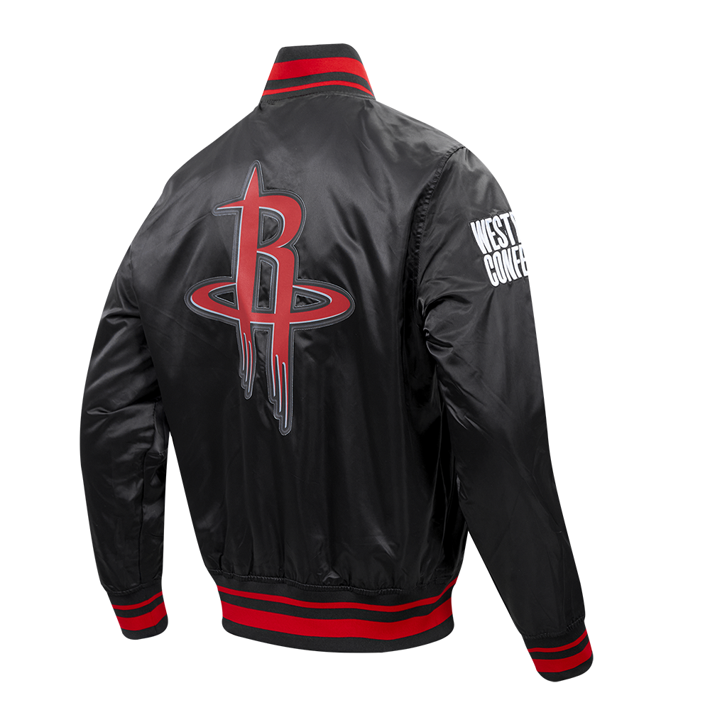 NBA HOUSTON ROCKETS SCRIPT TAIL MEN'S SATIN JACKET (BLACK/RED/BLACK)