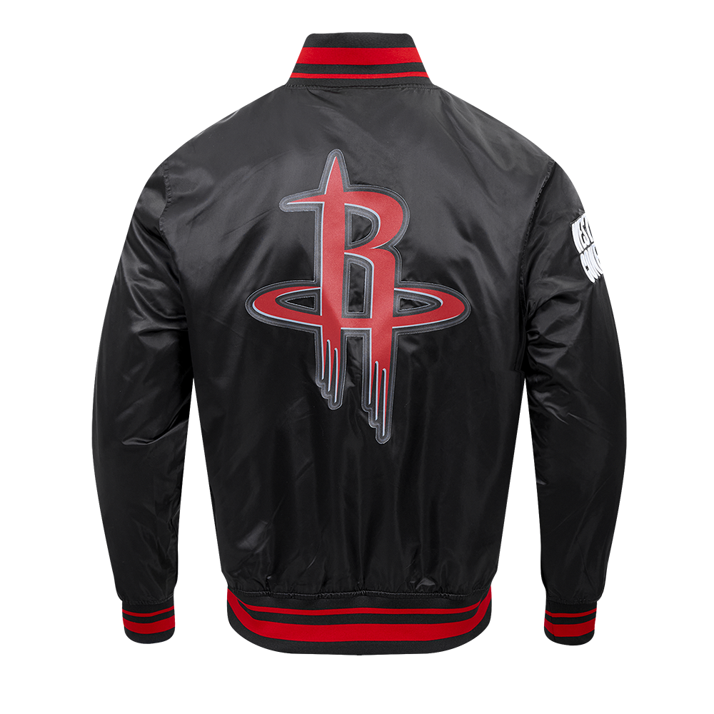 NBA HOUSTON ROCKETS SCRIPT TAIL MEN'S SATIN JACKET (BLACK/RED/BLACK)