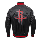 NBA HOUSTON ROCKETS SCRIPT TAIL MEN'S SATIN JACKET (BLACK/RED/BLACK)