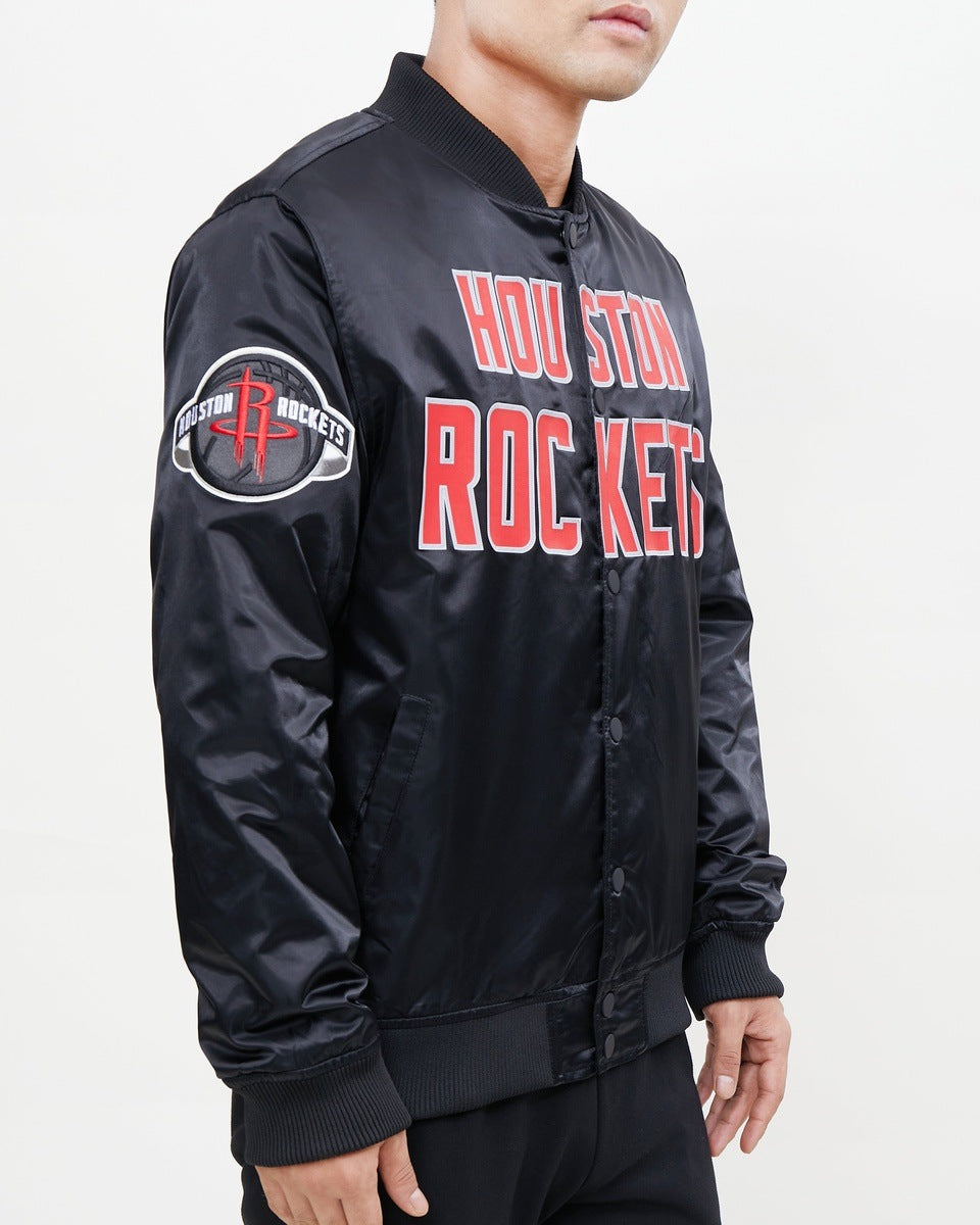 NBA HOUSTON ROCKETS BIG LOGO MEN'S SATIN JACKET (BLACK)