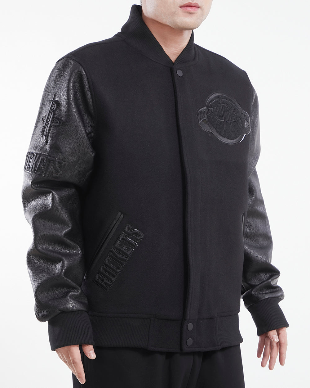 NBA HOUSTON ROCKETS TRIPLE BLACK WOOL MEN'S VARSITY JACKET (TRIPLE BLACK)