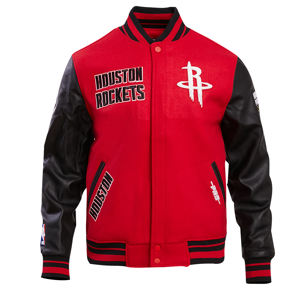 NBA HOUSTON ROCKETS RETRO CLASSIC BLOUSON COLLÉGIAL EN LAINE À BORDS CÔTELÉS POUR HOMME (ROUGE/NOIR)
