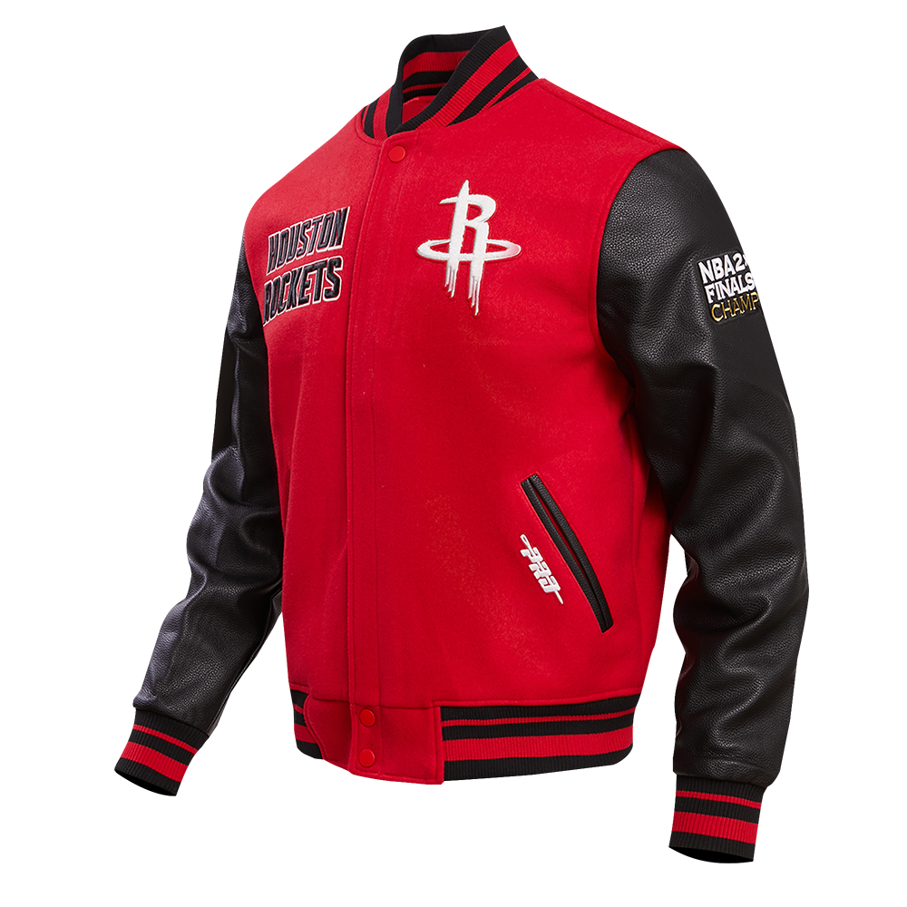 NBA HOUSTON ROCKETS RETRO CLASSIC MEN'S RIB WOOL VARSITY JACKET (RED/BLACK)