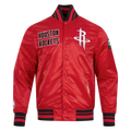 NBA HOUSTON ROCKETS RETRO CLASSIC BLOUSON EN SATIN À BORDS CÔTELÉS POUR HOMME (ROUGE/NOIR)