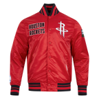 NBA HOUSTON ROCKETS RETRO CLASSIC BLOUSON EN SATIN À BORDS CÔTELÉS POUR HOMME (ROUGE/NOIR)