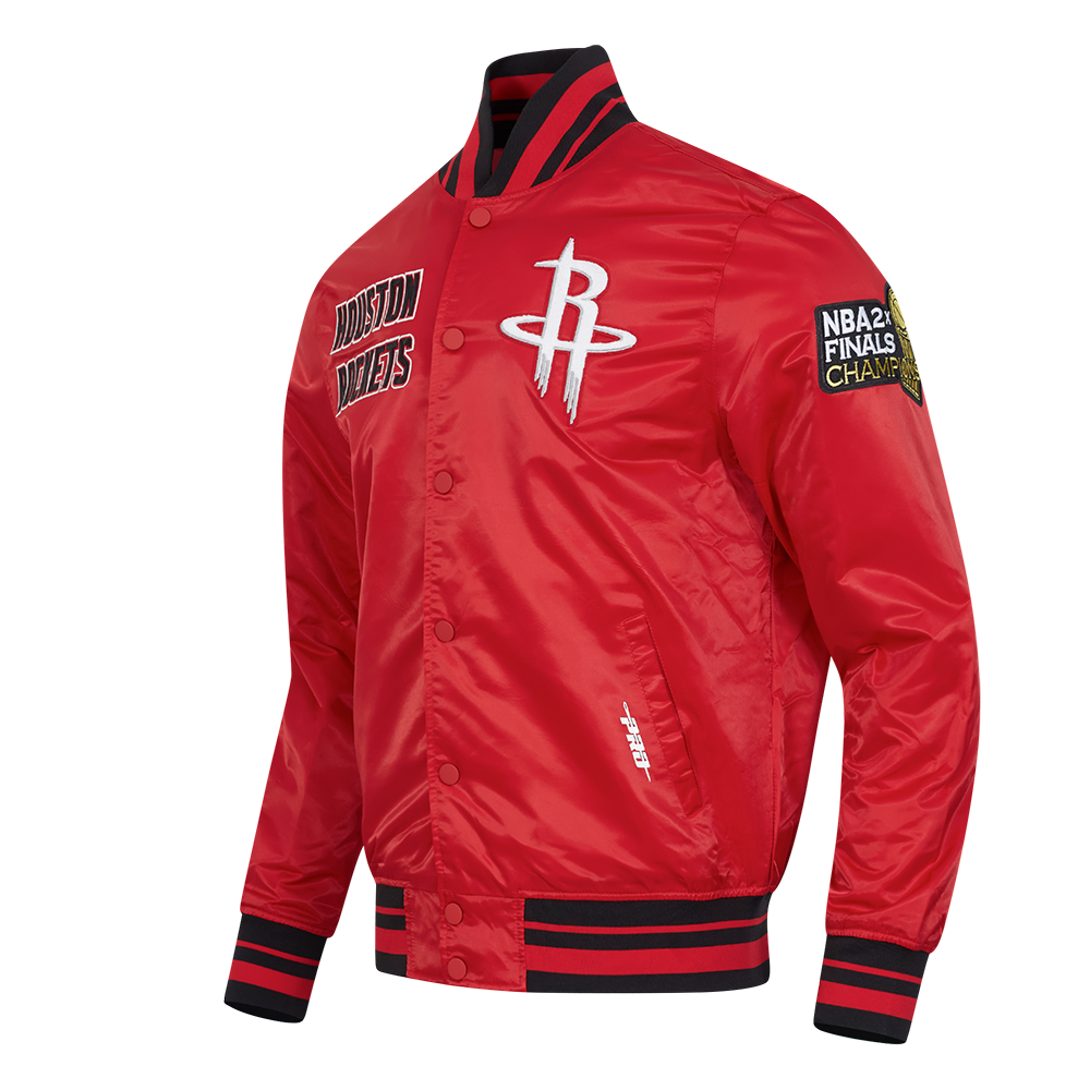 NBA HOUSTON ROCKETS RETRO CLASSIC BLOUSON EN SATIN À BORDS CÔTELÉS POUR HOMME (ROUGE/NOIR)