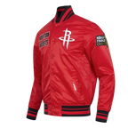 NBA HOUSTON ROCKETS RETRO CLASSIC BLOUSON EN SATIN À BORDS CÔTELÉS POUR HOMME (ROUGE/NOIR)