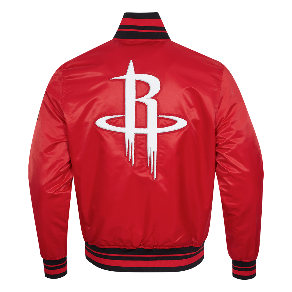 NBA HOUSTON ROCKETS RETRO CLASSIC BLOUSON EN SATIN À BORDS CÔTELÉS POUR HOMME (ROUGE/NOIR)