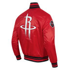 NBA HOUSTON ROCKETS RETRO CLASSIC BLOUSON EN SATIN À BORDS CÔTELÉS POUR HOMME (ROUGE/NOIR)