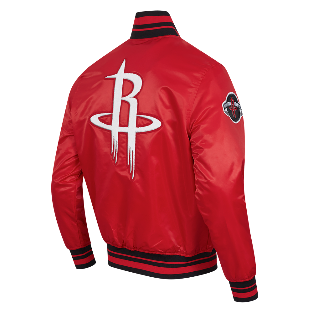 NBA HOUSTON ROCKETS RETRO CLASSIC BLOUSON EN SATIN À BORDS CÔTELÉS POUR HOMME (ROUGE/NOIR)
