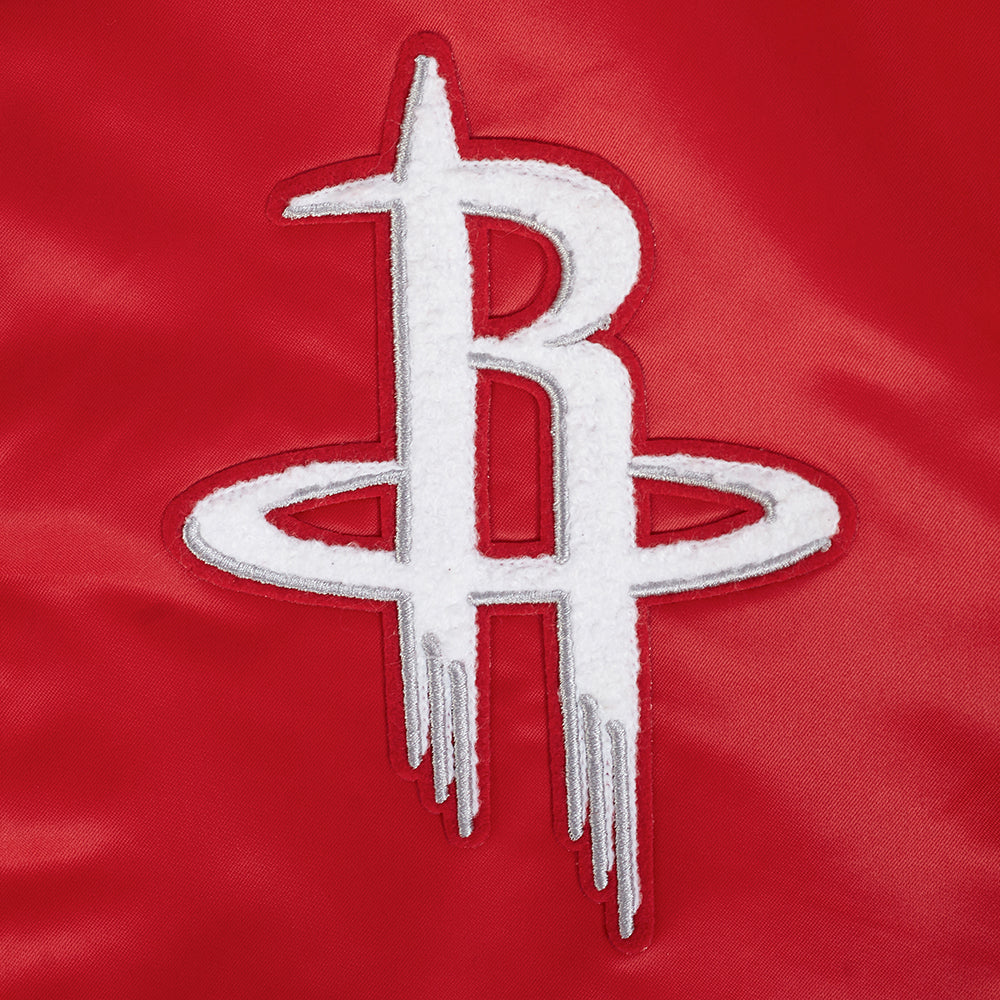 NBA HOUSTON ROCKETS RETRO CLASSIC BLOUSON EN SATIN À BORDS CÔTELÉS POUR HOMME (ROUGE/NOIR)