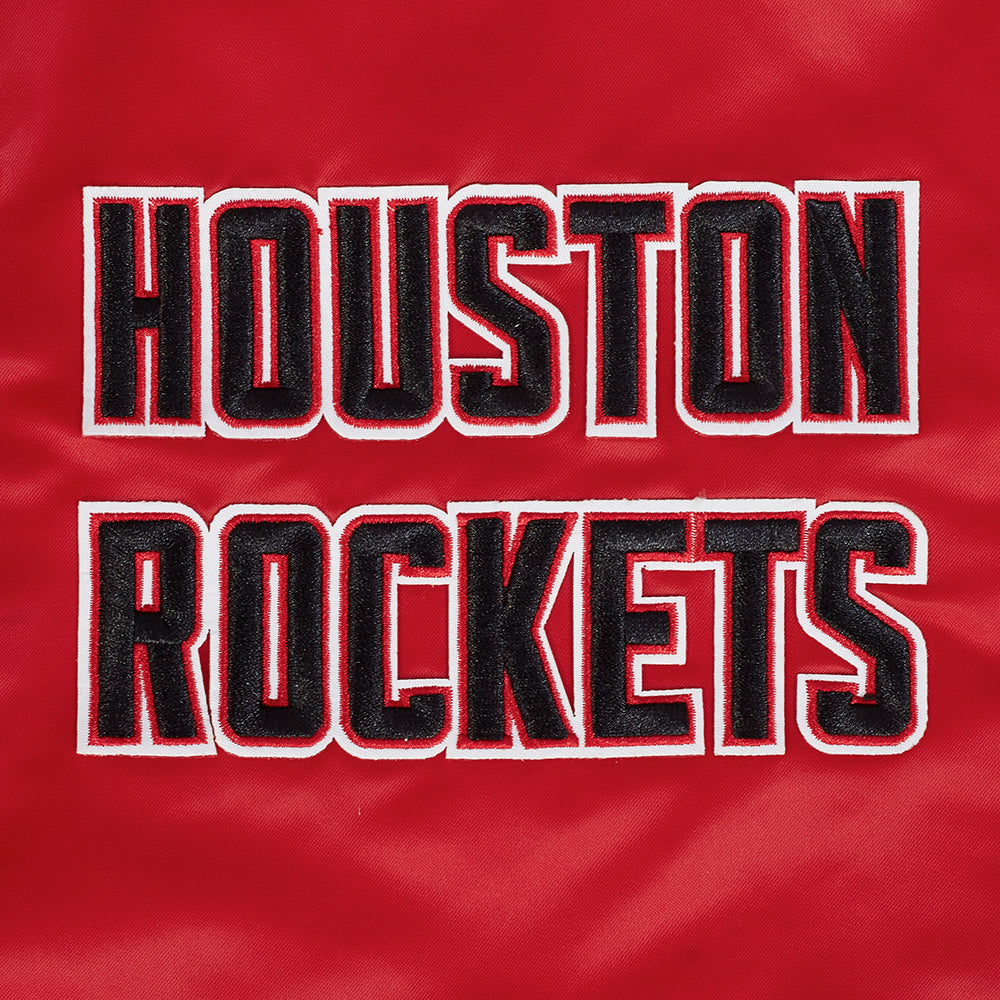 NBA HOUSTON ROCKETS RETRO CLASSIC BLOUSON EN SATIN À BORDS CÔTELÉS POUR HOMME (ROUGE/NOIR)