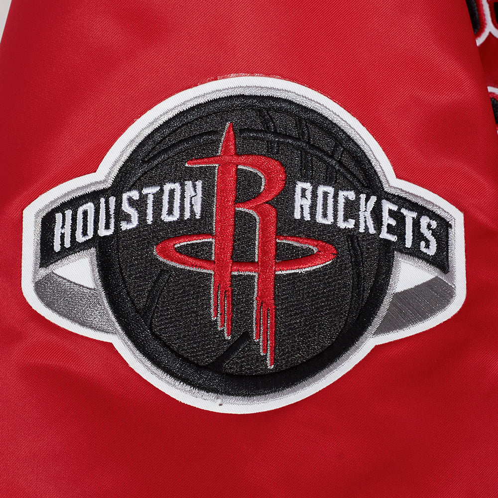 NBA HOUSTON ROCKETS RETRO CLASSIC BLOUSON EN SATIN À BORDS CÔTELÉS POUR HOMME (ROUGE/NOIR)