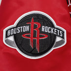 NBA HOUSTON ROCKETS RETRO CLASSIC BLOUSON EN SATIN À BORDS CÔTELÉS POUR HOMME (ROUGE/NOIR)